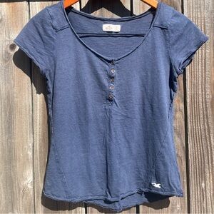 Hollister Navy Short Sleeve Henley Baby Tee